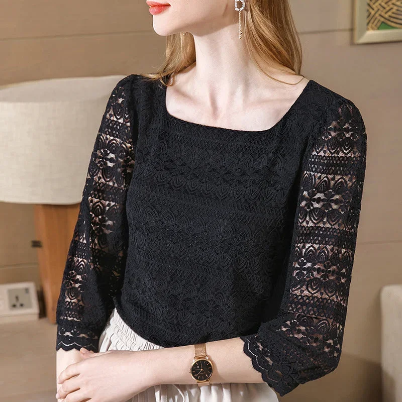 Julia Fashion - Elegant Long Sleeve Lace T-Shirts