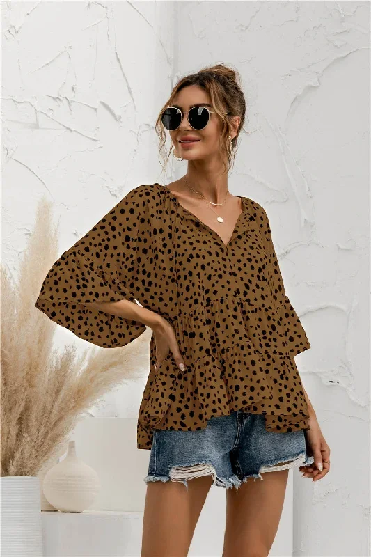 2022-juliafashion-summer-women-t-shirts-dot-color-print-lace-up-loose-chiffon-blouse-female-elegant-fashion-sexy-v-neck-ruffles-short-sleeve-c2488