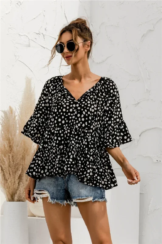 2022-juliafashion-summer-women-t-shirts-dot-color-print-lace-up-loose-chiffon-blouse-female-elegant-fashion-sexy-v-neck-ruffles-short-sleeve-c2488