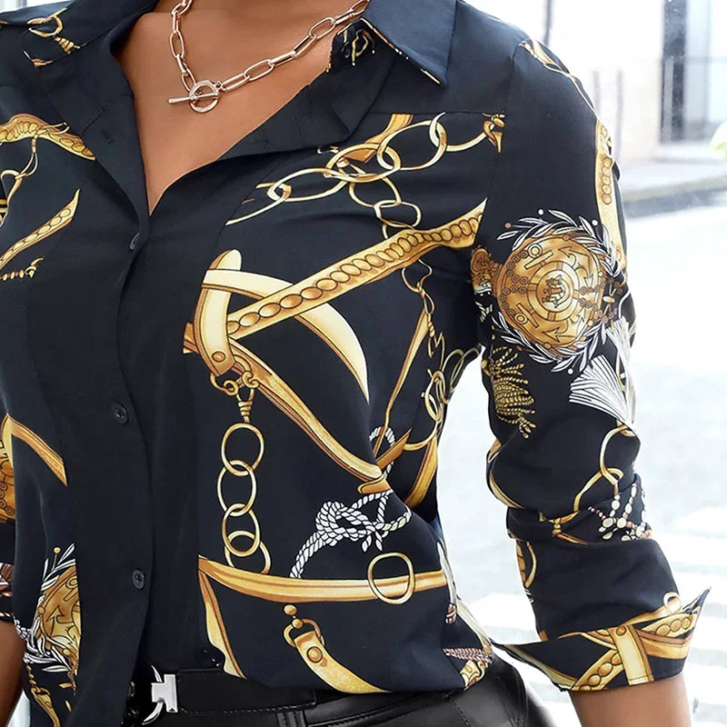 2022-juliafashion-women-fashion-shirt-lady-long-sleeve-blouse-turn-down-collarbutton-design-chain-print-casual-shirts