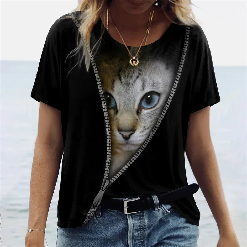 FashionSierra - Fashion Women's T-Shirts Animal 3D Print Tops Short Sleeve T Shirt