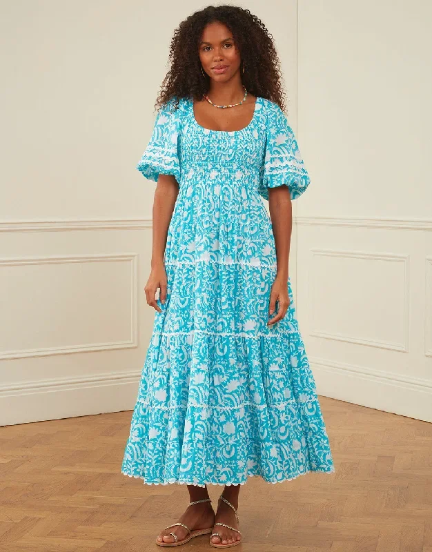 Angelina Dress - Aqua Begonia