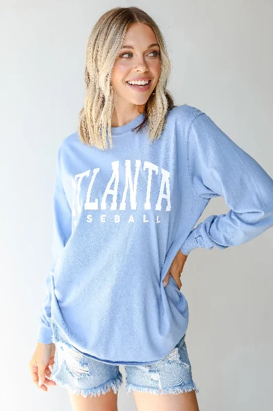 Light Blue Atlanta Baseball Long Sleeve Tee