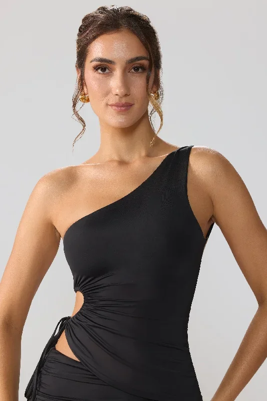 aura-ruched-cut-out-asymmetric-top-black