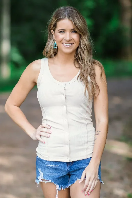 Beige Fitted Tank With Snap Buttons