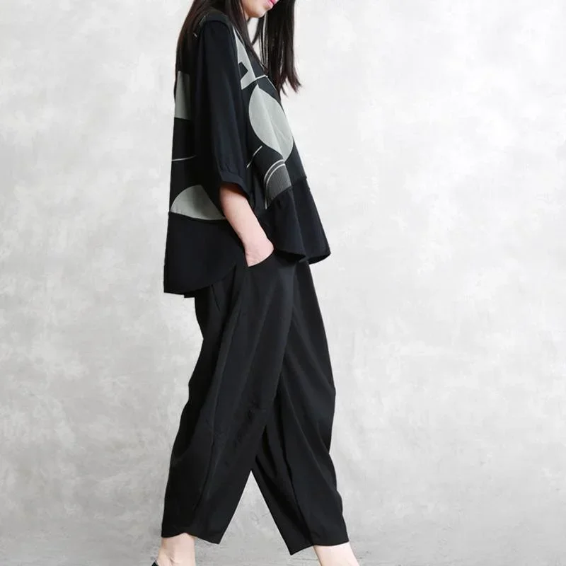 black-elastic-waist-harem-pants-fashion-pockets-long-pants