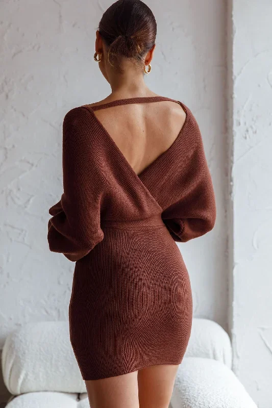 cameo-long-batwing-sleeve-knit-mini-dress-chocolate