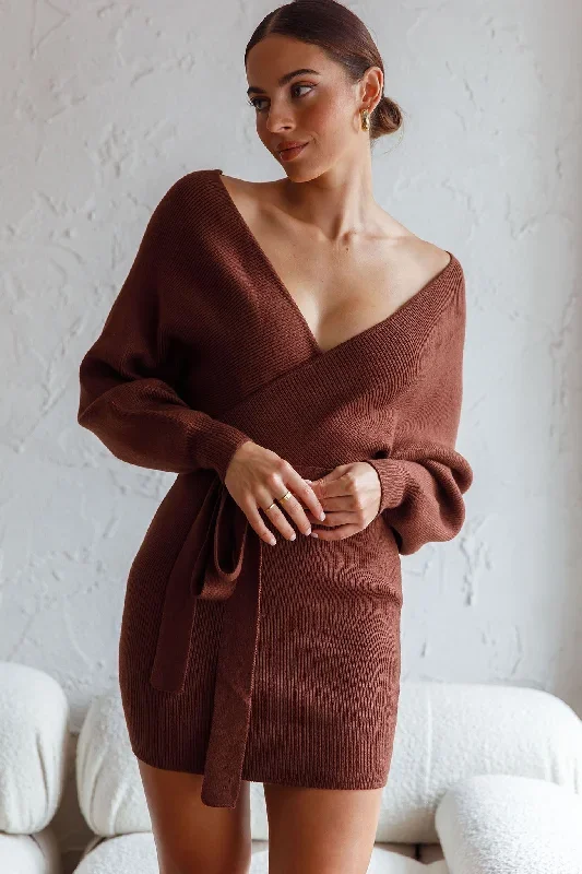 cameo-long-batwing-sleeve-knit-mini-dress-chocolate