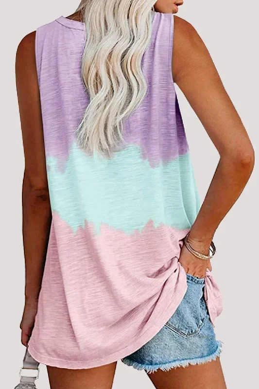 casual-patchwork-tie-dye-pocket-v-neck-t-shirts