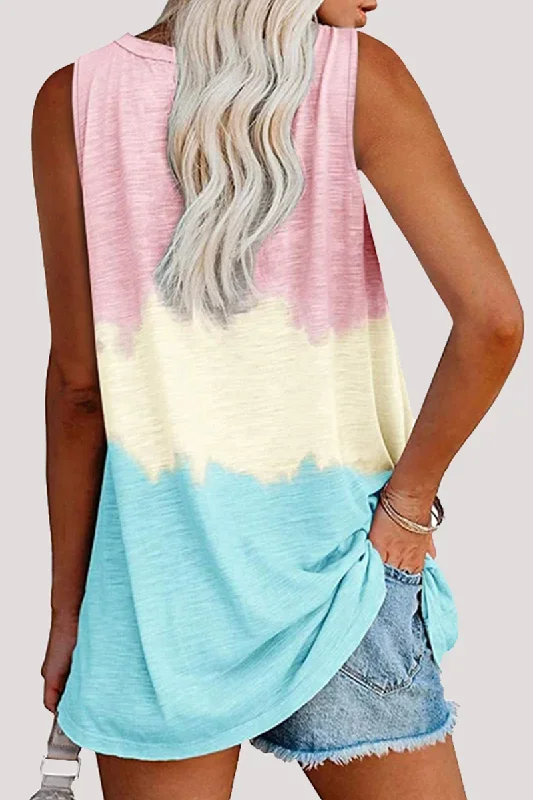 casual-patchwork-tie-dye-pocket-v-neck-t-shirts