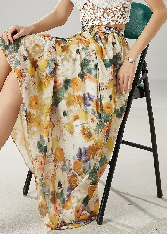 classy-apricot-elastic-waist-print-linen-skirts-summer