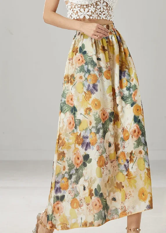 classy-apricot-elastic-waist-print-linen-skirts-summer