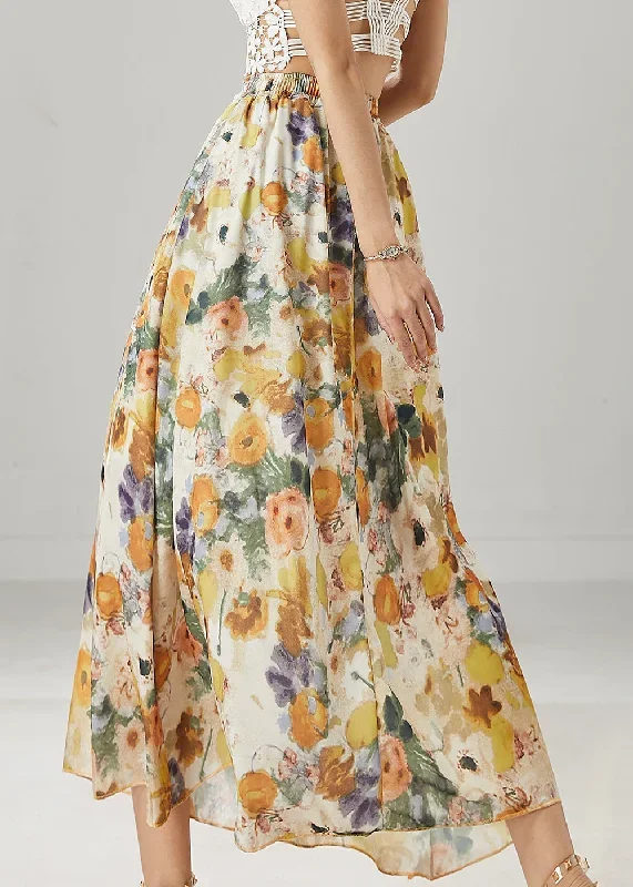 classy-apricot-elastic-waist-print-linen-skirts-summer