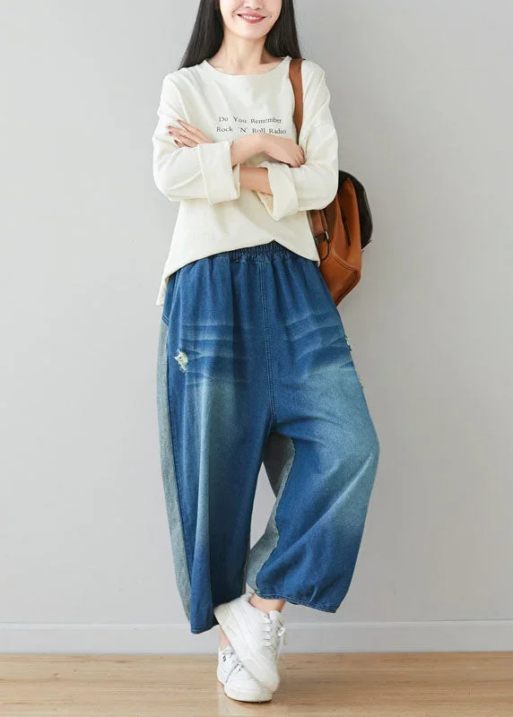 Classy Grey Oversized Patchwork Cotton Harem Pants Spring