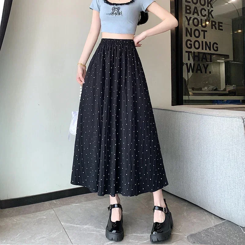 FashionSierra - Polka Dot Womens 2024 New Summer Casual High Waist A-line Long Spring Ladies Elegant Umbrella Skirt