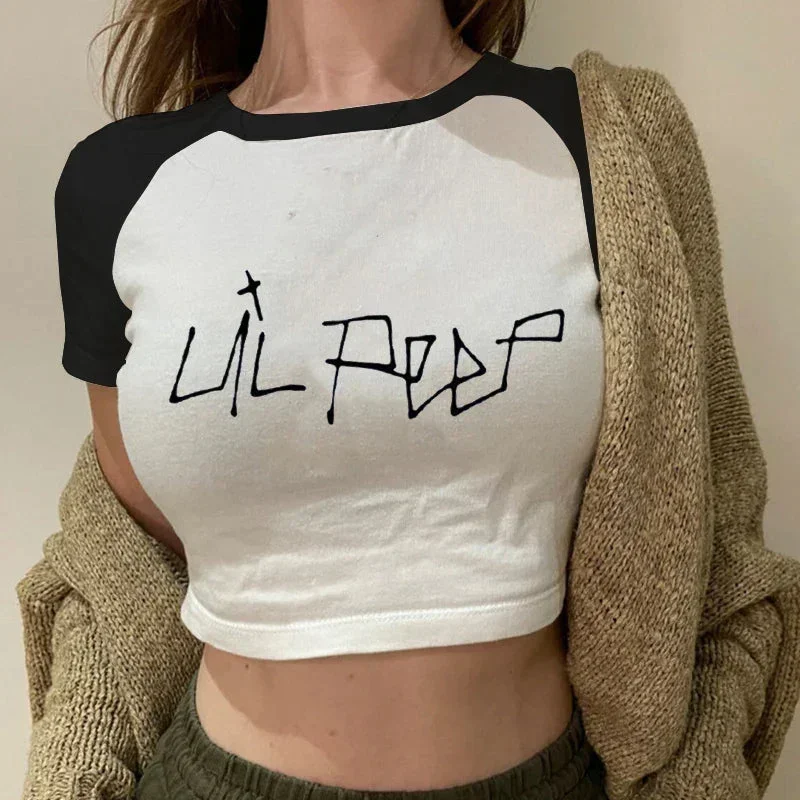 Summer Lil Hip-hop Loose Fun Letter Print Harajuku Casual Crop Tops