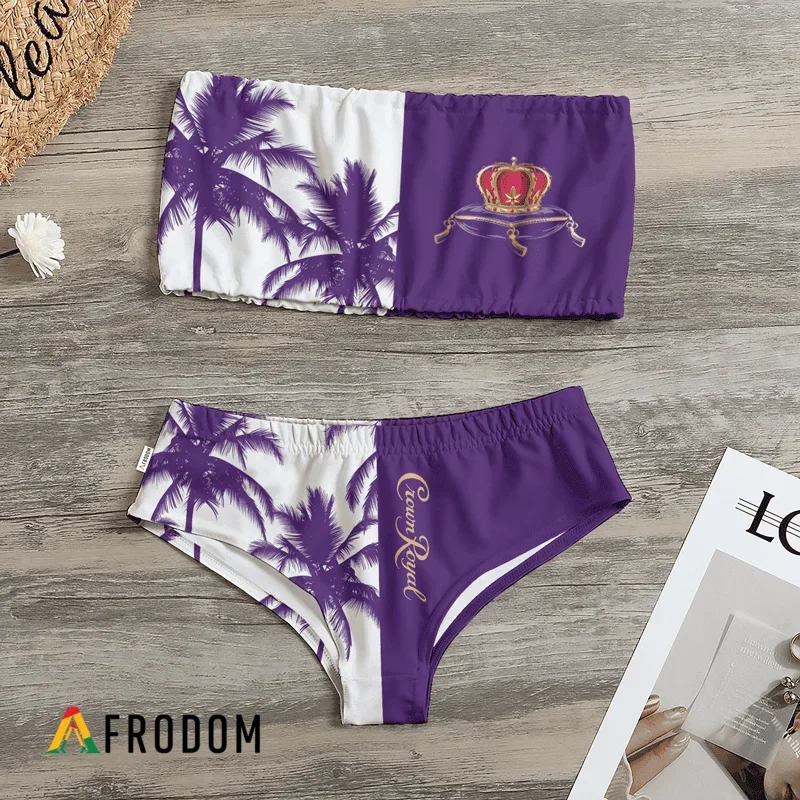 Crown Royal Coconut Trees Strapless Bandeau Bikini Swimsuit