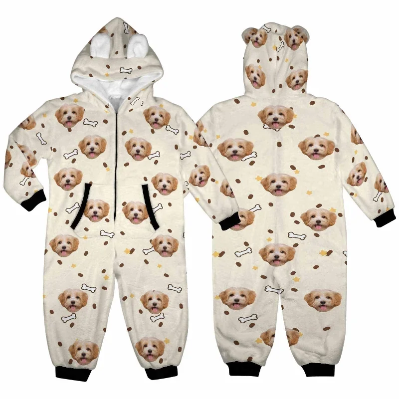 custom-dag-face-childrens-coral-fleece-comfortable-and-warm-zipper-onesie-pajamas-one-piece-sleepwear