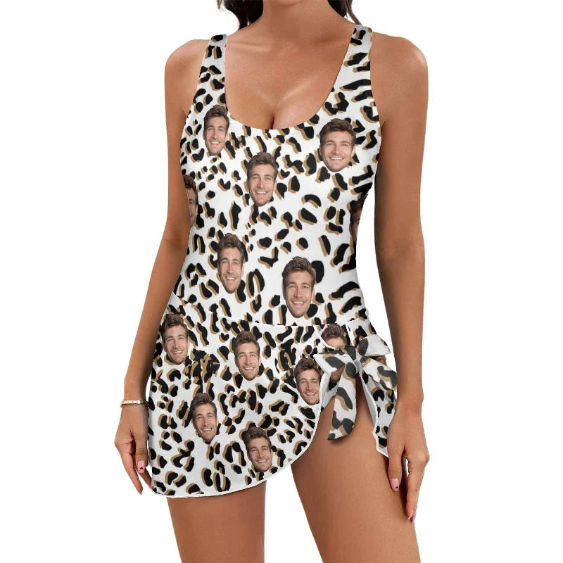 custom-face-white-leopard-pattern-womens-one-piece-skirted-swimsuit