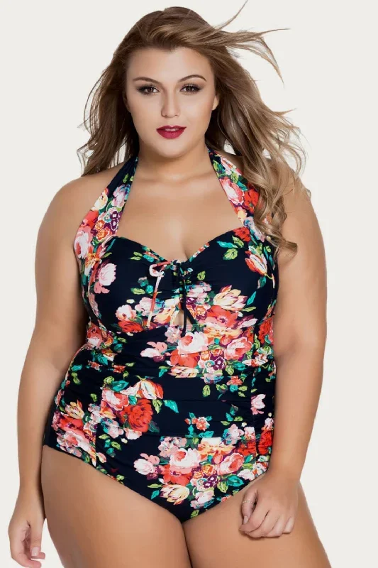 Emma Floral Plus Halter Swimsuit