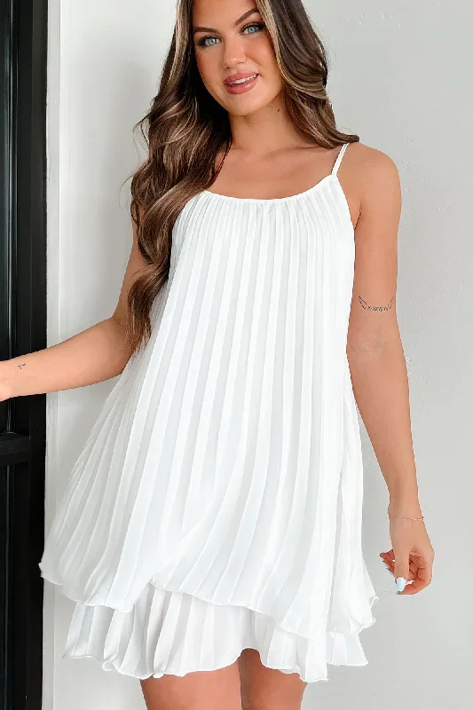 Exceptionally Sweet Pleated Tiered Mini Dress (Ivory)