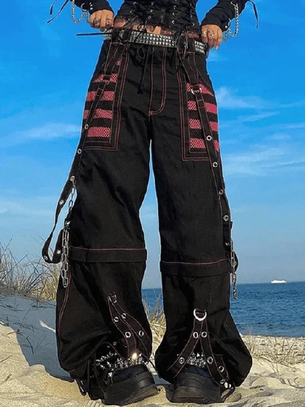 Eyelet Strap Black Cargo Pants