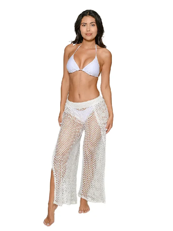 Fishnet smocked waist slit side pants