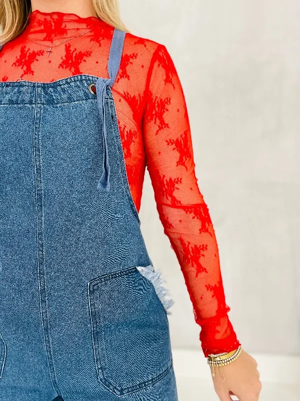 Floral Lace Layering Top - Red