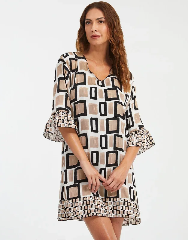 Geo Beach Dress - Black White and Gold