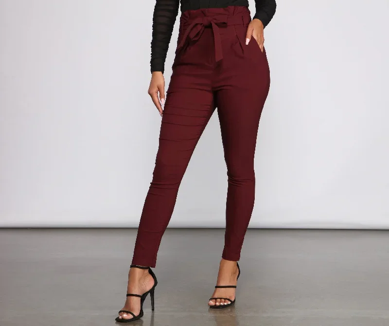 High Waist Paperbag Skinny Dress Pants