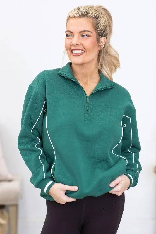 Hunter Green With Ivory Trim 1/4 Zip Top