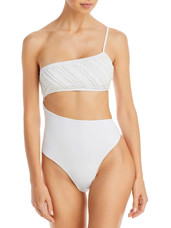 Jamie Womens Beaded Cut-Out One-Piece Swimsuit