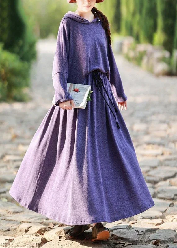 Knitted Skirt New Long Sleeve Knitted Sweater Purple Suit For Women