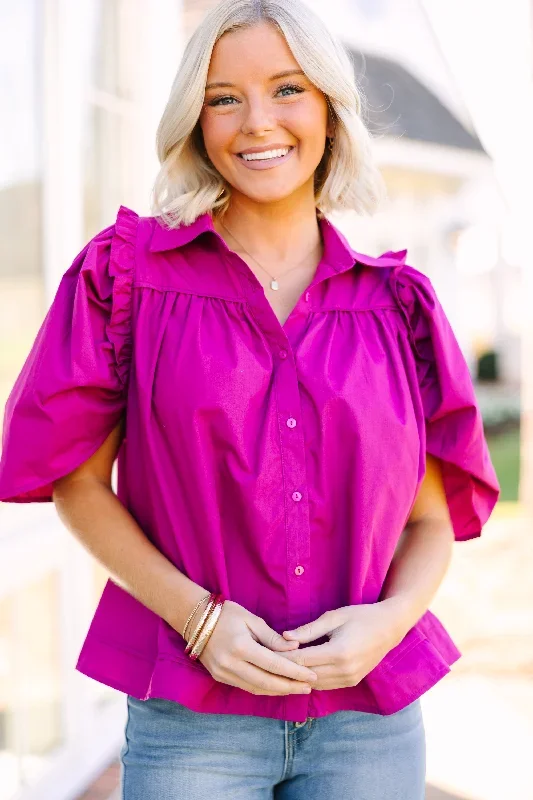 Know You Better Fuchsia Pink Puff Sleeve Blouse