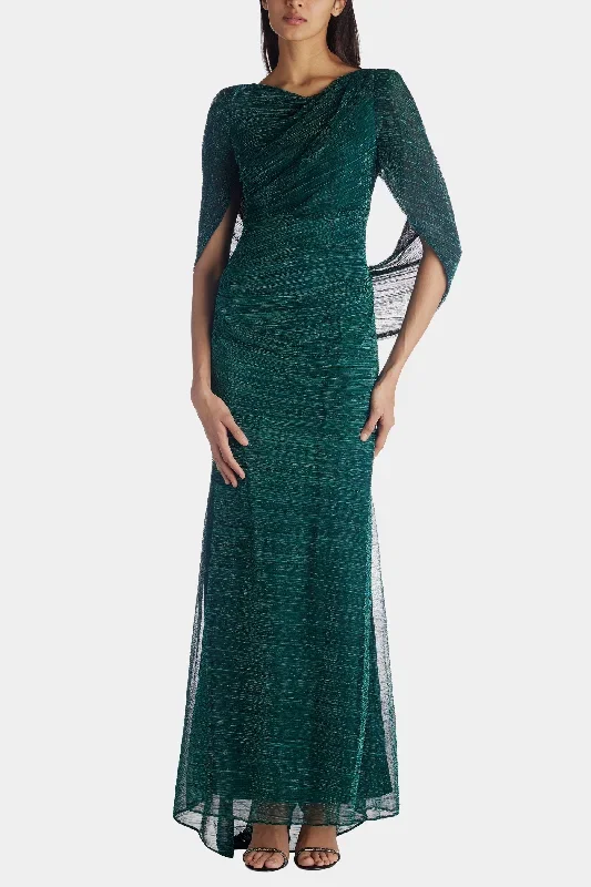 Long Metallic Knit Long Sleeve Drape Dress