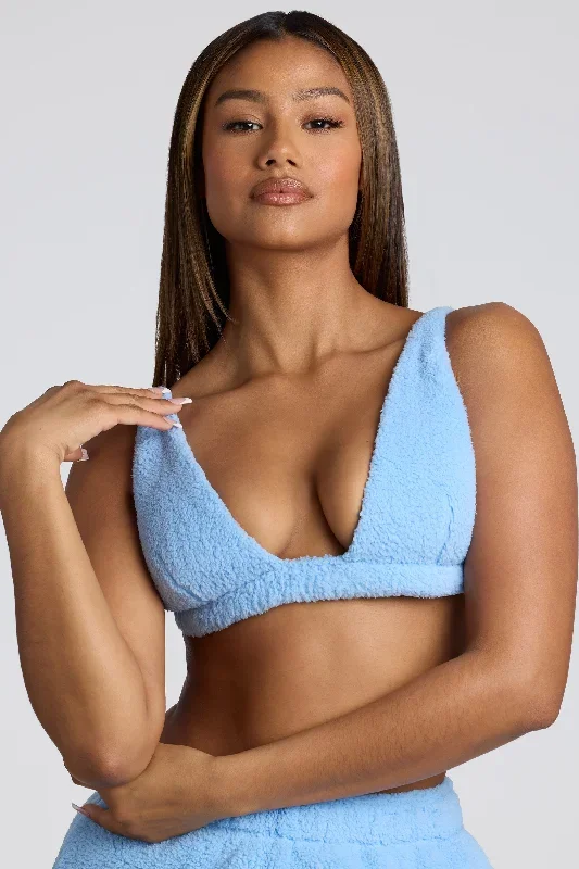 V Neck Fleece Bralette in Baby Blue