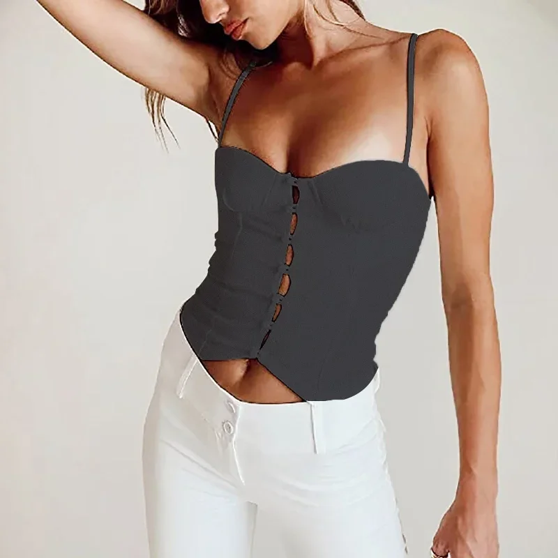 JuliaFashion-Low Cut Bra Buckle Cami Tops for Summer