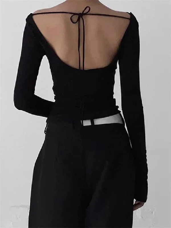 low-cut-ruched-off-shoulder-for-women-slim-fit-solid-backless-tie-up-casual-streetwear-tee