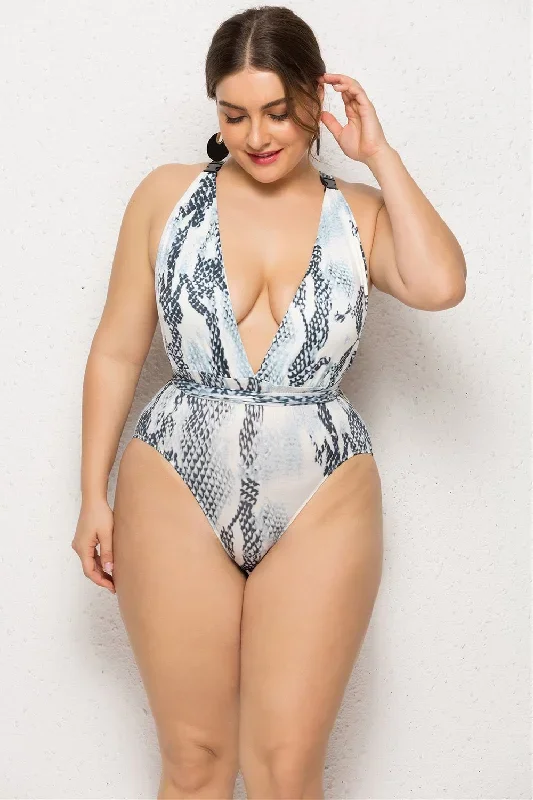 Maillots de bain one piece imprimés Gris taille Plus