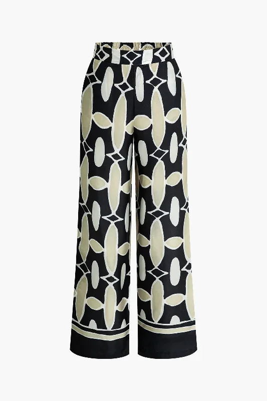 Abstract Chain-Link Print Wide Leg Pants