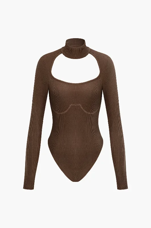 Mock Neck Cut Out Long Sleeve Bodysuit