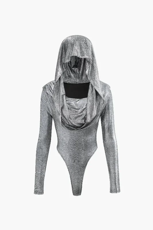 Metallic Hooded Long Sleeve Bodysuit