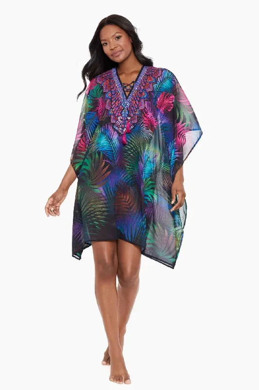 Pixel Palmas Caftan Swim Cover Up