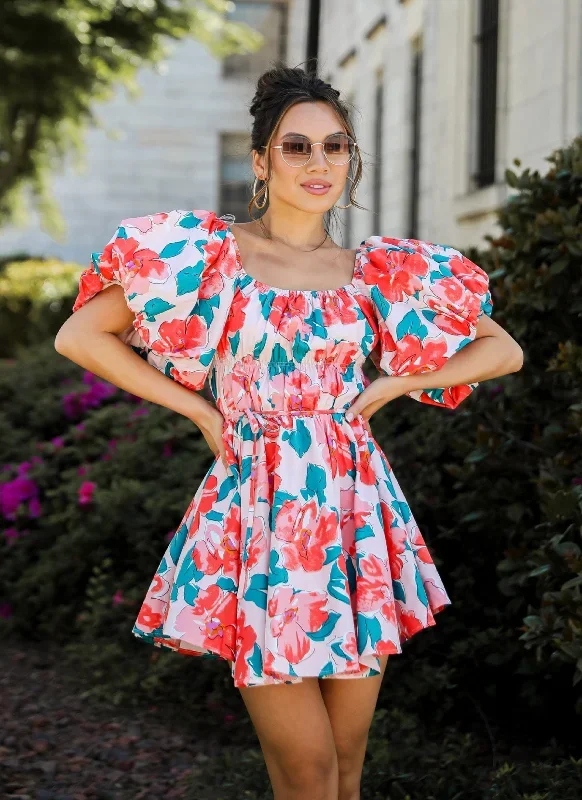 More Than Darling Floral Puff Sleeve Mini Dress