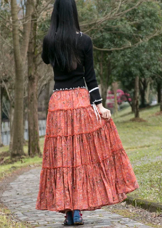 natural-orange-wrinkled-print-lace-up-patchwork-cotton-skirts-summer