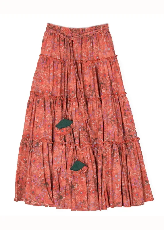 natural-orange-wrinkled-print-lace-up-patchwork-cotton-skirts-summer