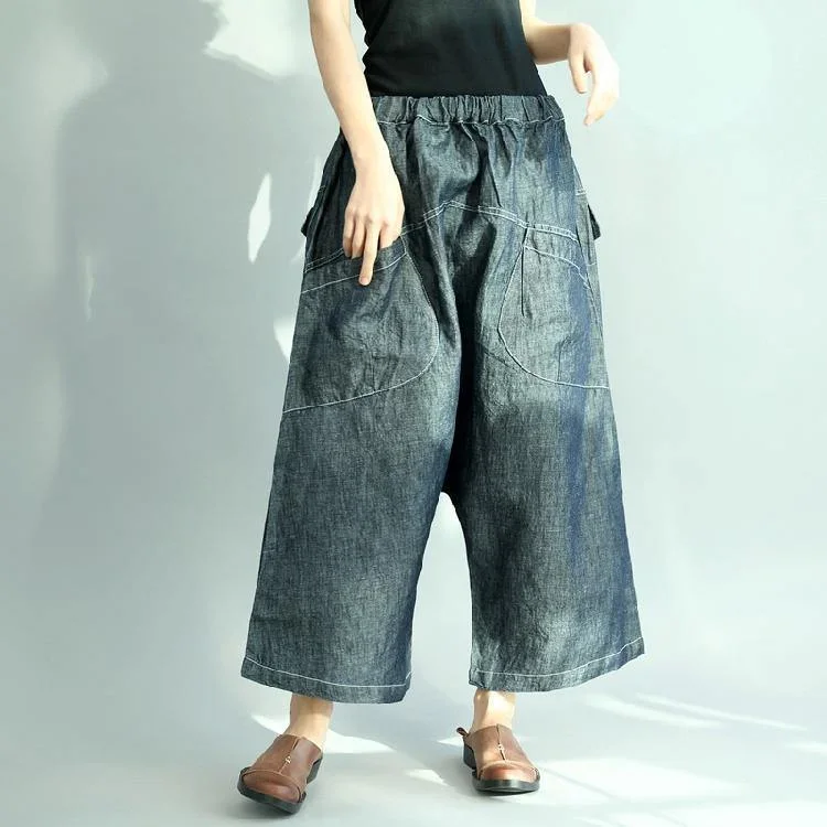 new-dark-denim-blue-casual-cotton-pants-elastic-waist-stylish-pants