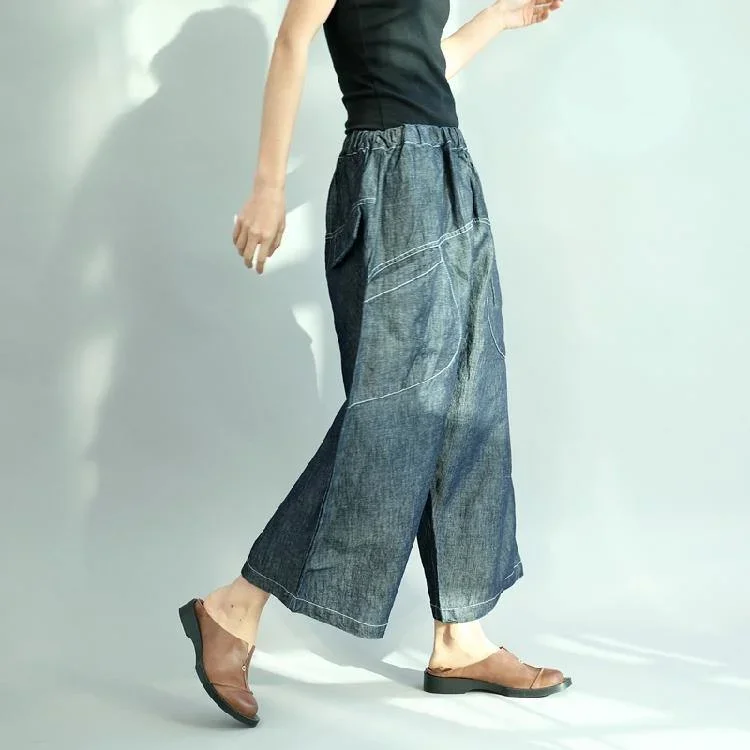 new-dark-denim-blue-casual-cotton-pants-elastic-waist-stylish-pants