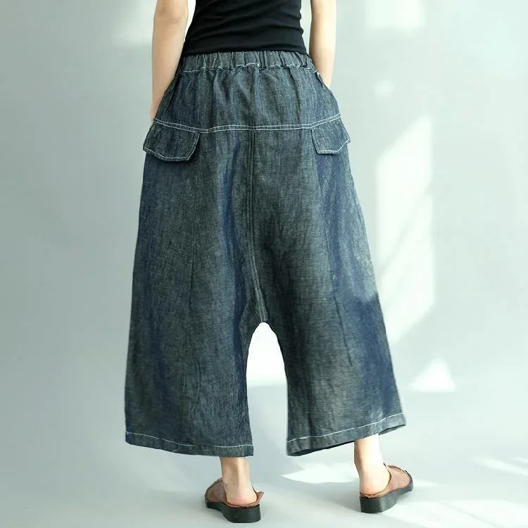 new-dark-denim-blue-casual-cotton-pants-elastic-waist-stylish-pants