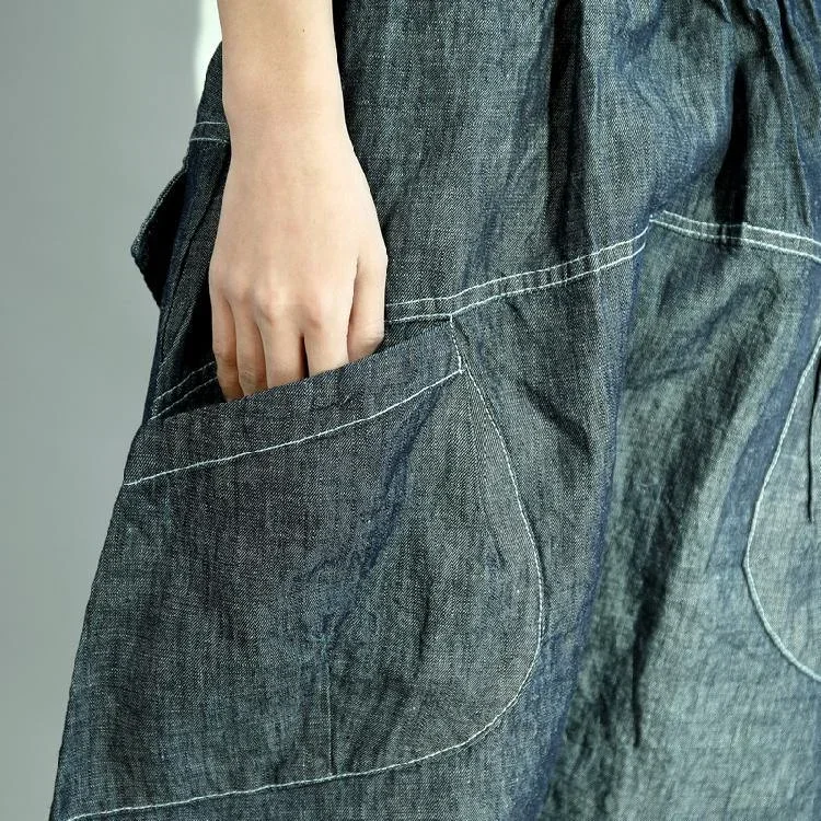 new-dark-denim-blue-casual-cotton-pants-elastic-waist-stylish-pants